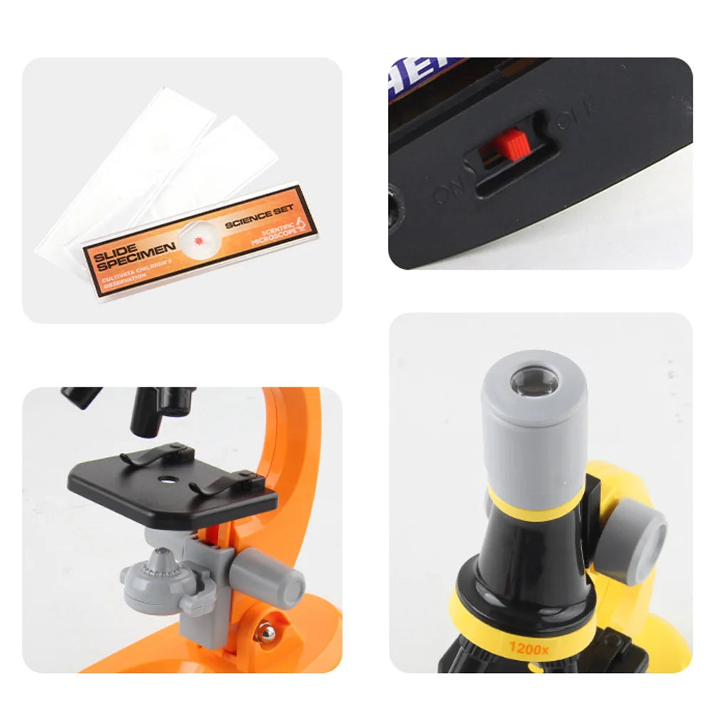 Children Biological Microscope Microscope Kit Lab LED 100X-400X-1200X Home School Science Educational Toy Gift For Kids Child 's Peaceful Pleasures Health and Wellness