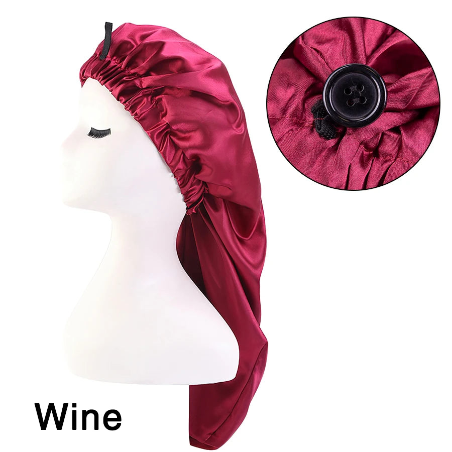 Long Sleep Cap For Women 1 Pack Large Soft Elastic Band Satin Bonnet For Braids Dreadlocks Long Curly Hair 12 Colors Choose Peaceful Pleasures Health and Wellness Wine