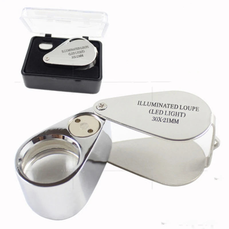 30X Metal Frame Optical Lens HD Jewelry Jade Antique Led Folding Magnifying Glass with Light Peaceful Pleasures Health and Wellness