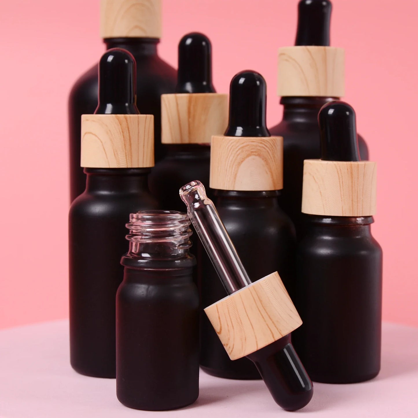 Frosted Black Glass Dropper Bottles Refillable 5–100ml