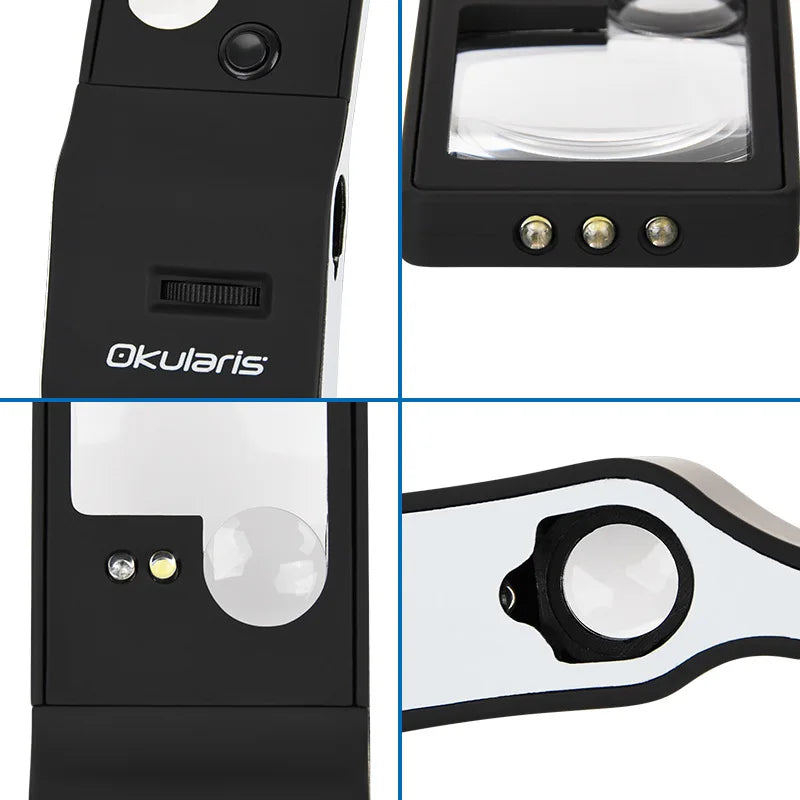 3X 10X 55X 3 Lens Magnifier Portable Square Microscope Loupe Magnifying Glass Ultra-Thin Portable Square with Led Light Uv Peaceful Pleasures Health and Wellness