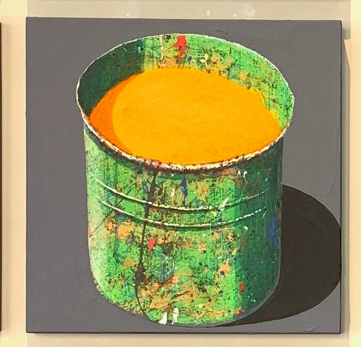 Hand-painted Oil Painting Paintings of Stephane Braud, Acrylic Painting, Paint Bucket with Paint Framed, Ready to Hang Peaceful Pleasures Health and Wellness yellow 35x35cm