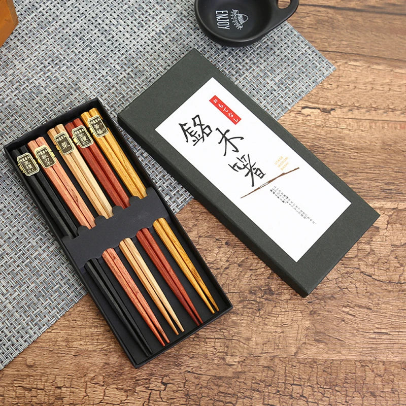5 Pair Janpanese Korean Food Wooden Chopsticks Reusable Natural Beech Chopsticks Chinese Set Palillos Japanese Gift Pack Peaceful Pleasures Health and Wellness