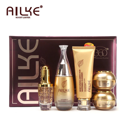 AILKE 24K Gold Collagen Brightening Skin Care Set – 5 Pcs Brightening Skin Care Set Peaceful Pleasures Health and Wellness 5 in 1 Set China Mainland