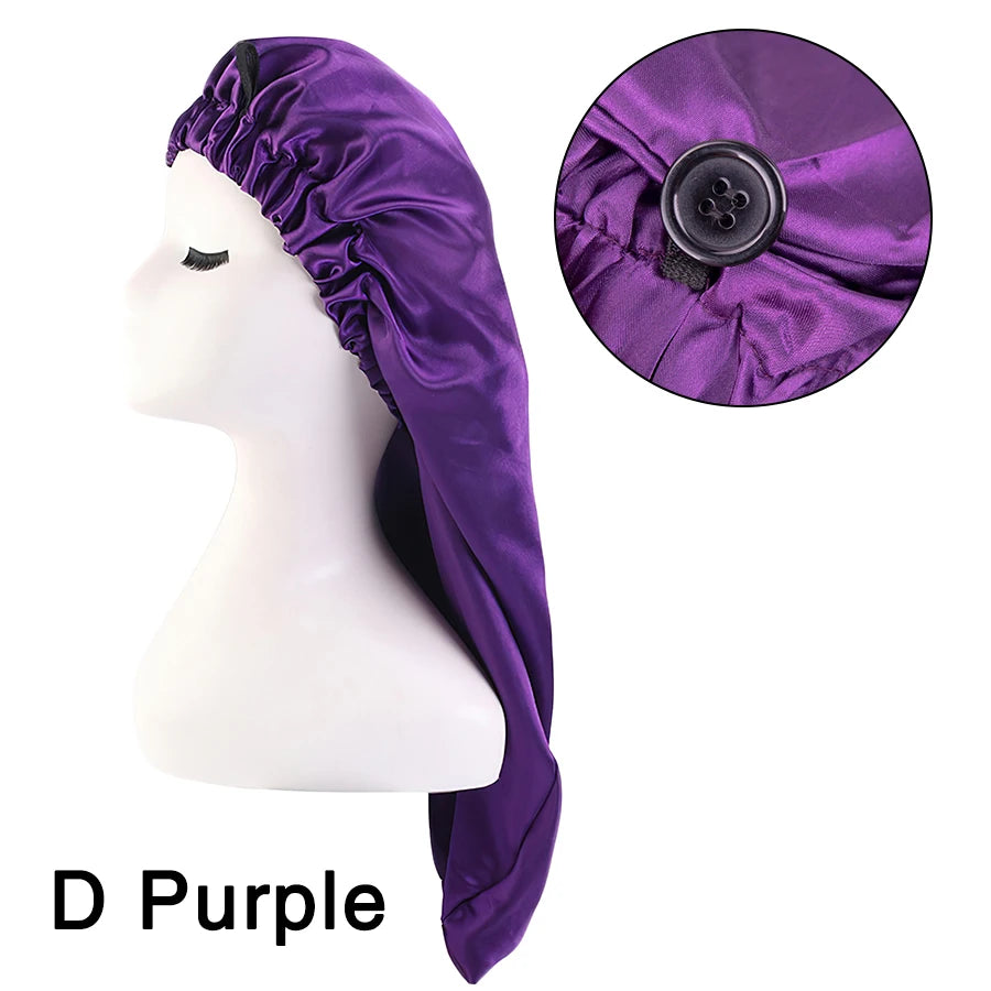 Long Sleep Cap For Women 1 Pack Large Soft Elastic Band Satin Bonnet For Braids Dreadlocks Long Curly Hair 12 Colors Choose Peaceful Pleasures Health and Wellness D Purple