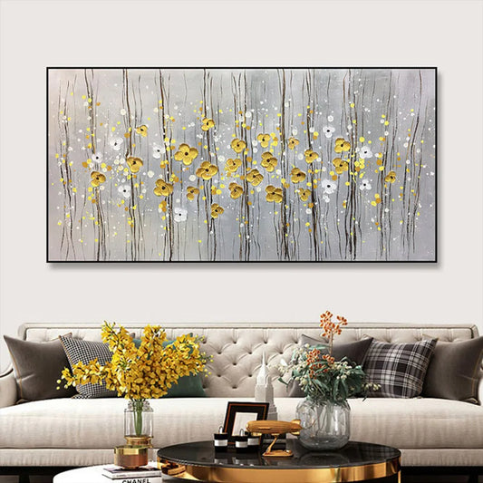 Nice Picture Money Golden Flowers Design Wall Art Poster For Home Deocr Hand Painted Oil Painting On Canvas For Living Room Sofa Peaceful Pleasures Health and Wellness No Frame 100cmx180cm