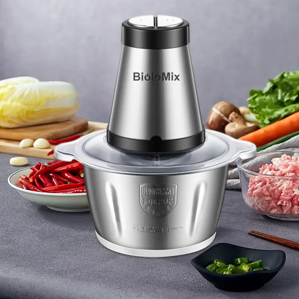 BioloMix 500W Electric Chopper & Meat Grinder – 2L Stainless Steel, 2 Speeds Kitchen Appliance Peaceful Pleasures Health and Wellness