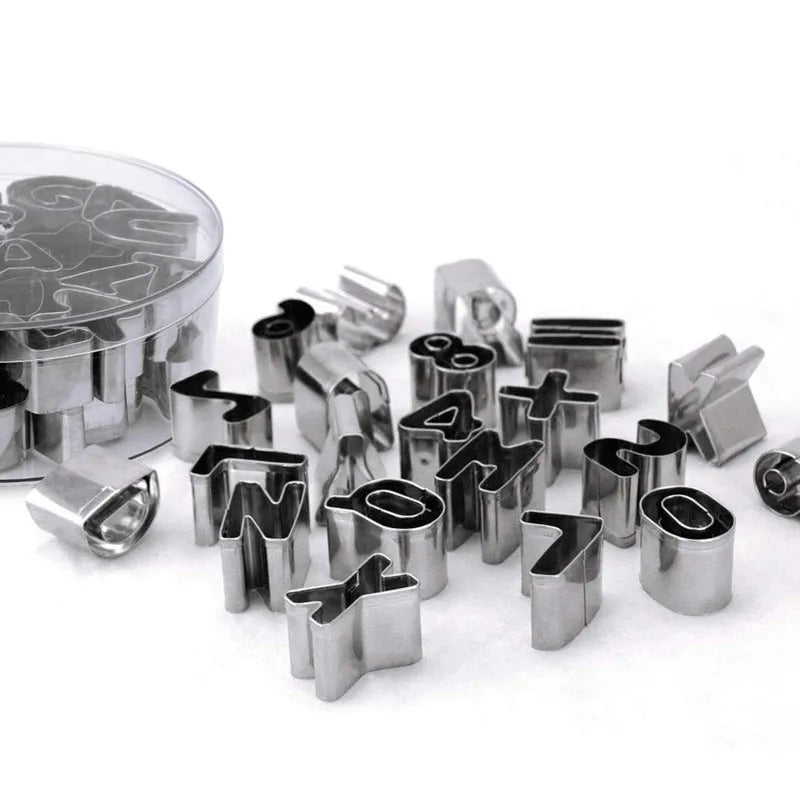 35-Piece Stainless Steel Alphabet Letter & Number Cookie Cutter Set | Fondant, Biscuit & Cake Decorating