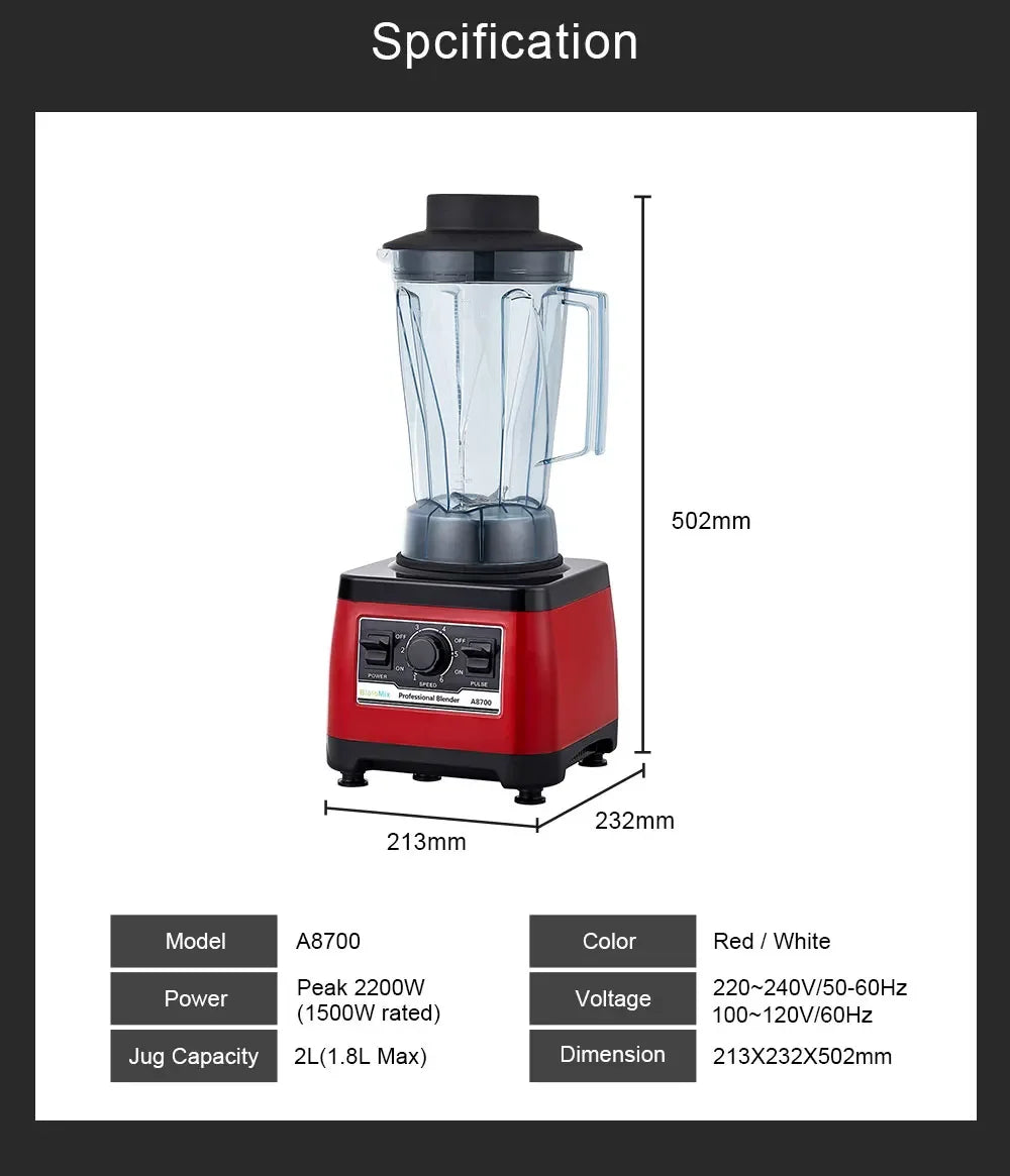BPA Free Heavy Duty Commercial Grade Blender | 2200W Peak Power Blenders Peaceful Pleasures Health and Wellness
