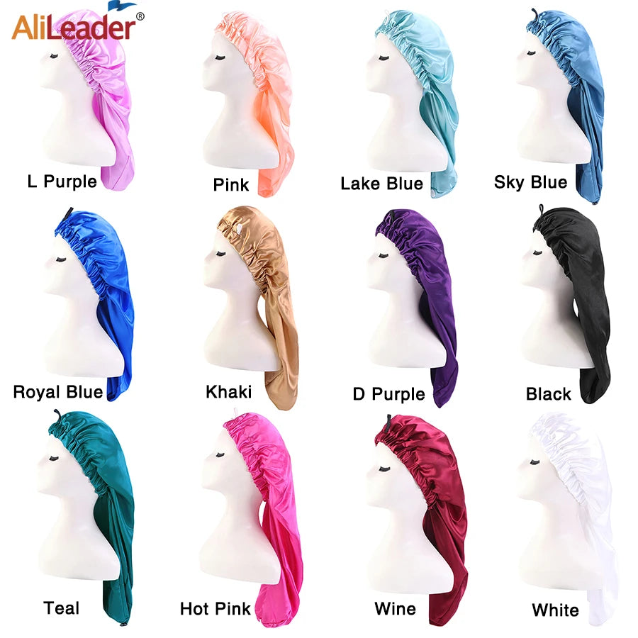 Long Sleep Cap For Women 1 Pack Large Soft Elastic Band Satin Bonnet For Braids Dreadlocks Long Curly Hair 12 Colors Choose Peaceful Pleasures Health and Wellness