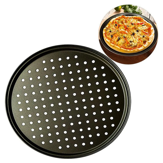 26/28/32CM Carbon Steel Non-stick Pizza Baking Pan Mesh Tray Plate Round Deep Dish Pizza Pan Tray Mould Bakeware Baking Tool Peaceful Pleasures Health and Wellness