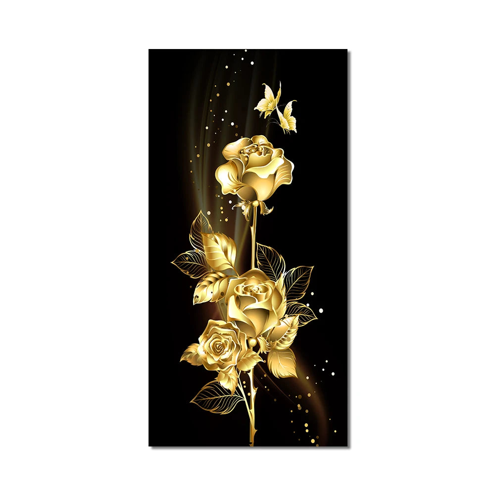 Abstract Golden Leaves and Flower Tree Oil Painting on Canvas Posters and Prints Wall Art Pictures for Living Room Cuadros Decor Peaceful Pleasures Health and Wellness QP0065 80x160cm No Frame
