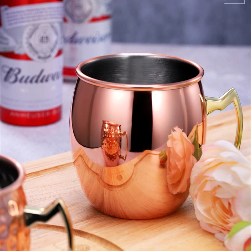 Hammered Copper-Plated Moscow Mule Mug – 500ml Stainless Steel Cocktail Cup with Brass Handle