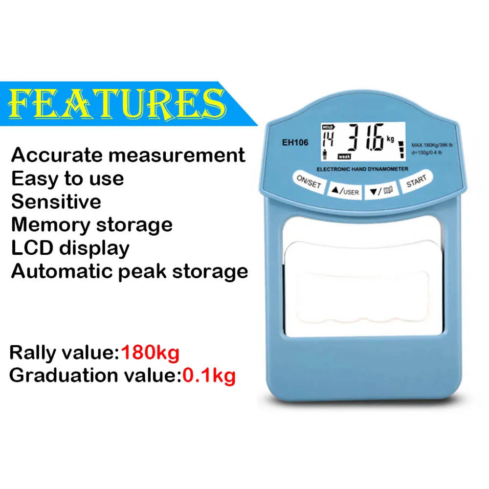 Digital Hand Dynamometer Grip Strength Meter – 396 lbs / 180 kg