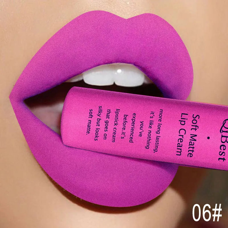 QIBEST Sexy Long Lasting Velvet Matte Lip Gloss Liquid Lipstick Lip Makeup Women Beauty Red Nonstick Cup Waterproof Lipgloss Peaceful Pleasures Health and Wellness 6