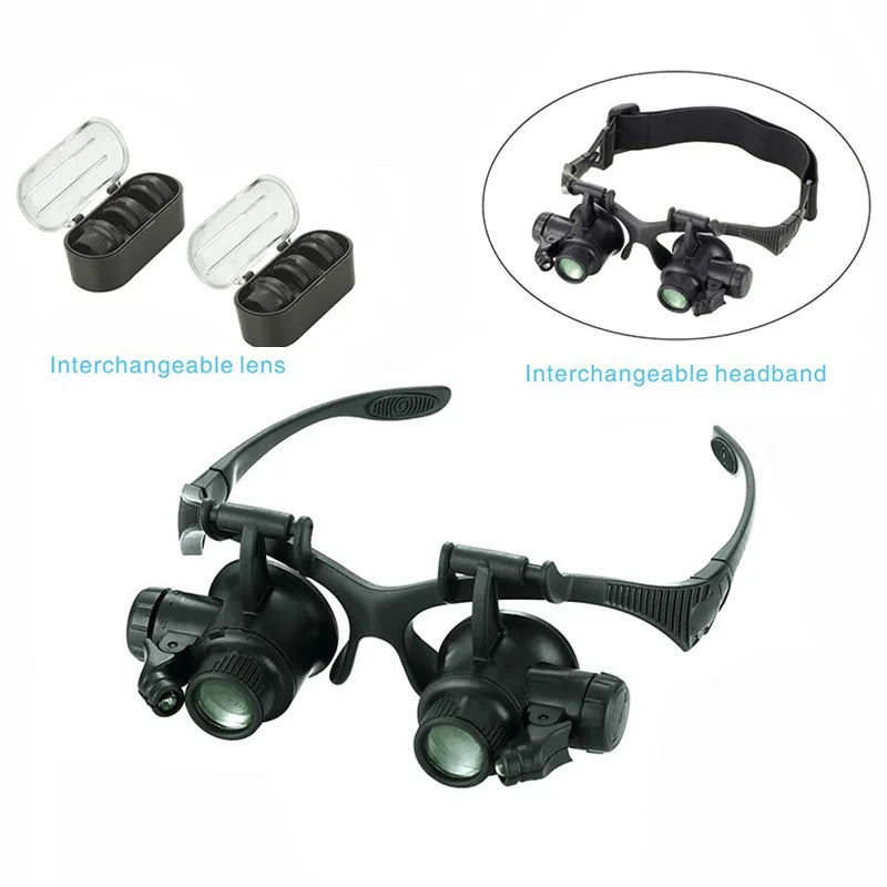 Black Watch Magnifier High Zoom Headband Eyewear Magnifying Glasses 2 LED Illuminated Magnifier Watch Repair Glasses Peaceful Pleasures Health and Wellness