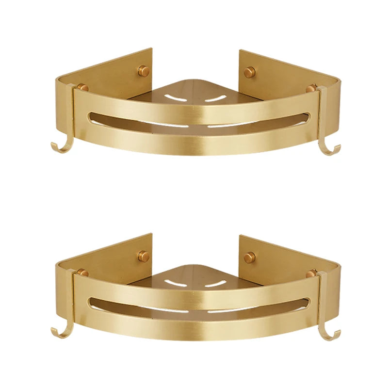 Brushed Gold Triple-Tier Corner Shelf | Wall Mounted Bathroom
