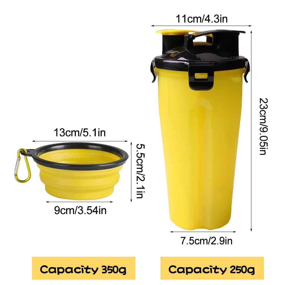 2-in-1 Portable Pet Water & Food Container with Foldable Silicone Bowl | Travel Dog & Cat Feeder – 350ml + 250g