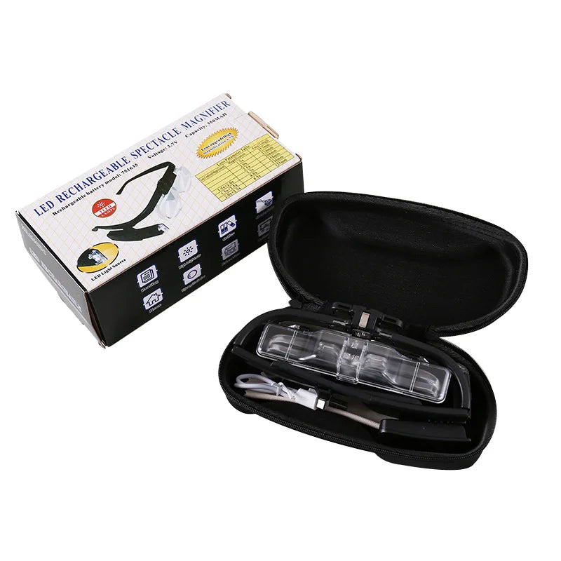 Head Glasses Magnifying Glass USB Rechargeable Monocle Glasses Magnifying Glass Led Watchmaker Repair Wearing Glasses Magnifier Peaceful Pleasures Health and Wellness