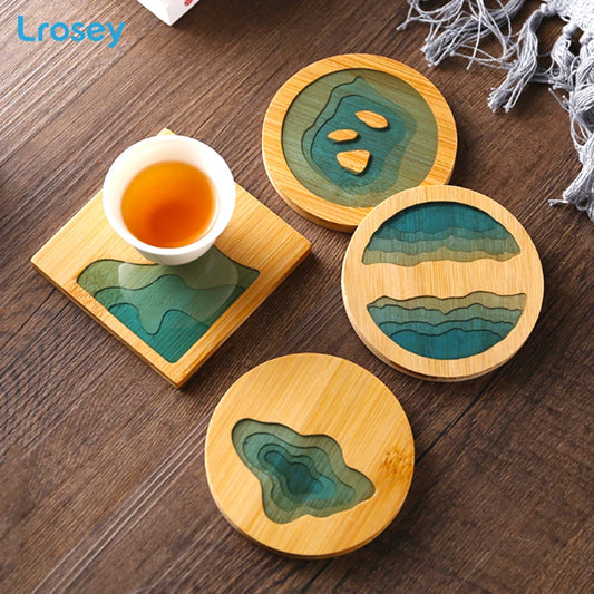 Bamboo Art Coaster | Non-Slip Heat-Resistant Cup Mat Round Bamboo Cup Coaster Peaceful Pleasures Health and Wellness