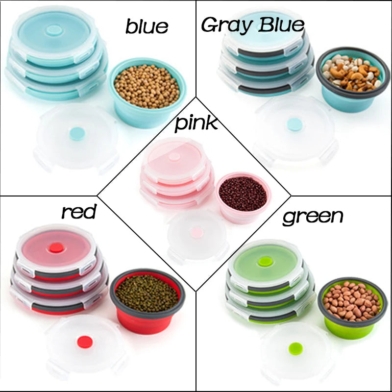 4pc Silicone Folding Lunch Box Set – Collapsible Microwave-Safe Bowls with Lids Peaceful Pleasures Health and Wellness