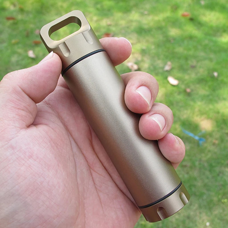 Portable Waterproof Capsule Seal Bottle Aluminum Alloy Outdoor Survival Pill Box Multifunctional Container Outdoor Tools Peaceful Pleasures Health and Wellness Champagne gold China Mainland