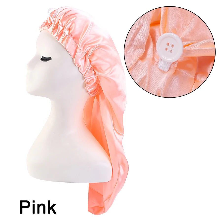 Long Sleep Cap For Women 1 Pack Large Soft Elastic Band Satin Bonnet For Braids Dreadlocks Long Curly Hair 12 Colors Choose Peaceful Pleasures Health and Wellness Pink