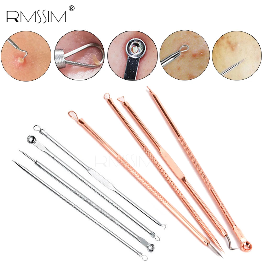 4pcs/set Blackhead Comedone Acne Pimple Blackhead Remover Tool Spoon for Face Skin Care Tool Needles Facial Pore Cleaner Peaceful Pleasures Health and Wellness