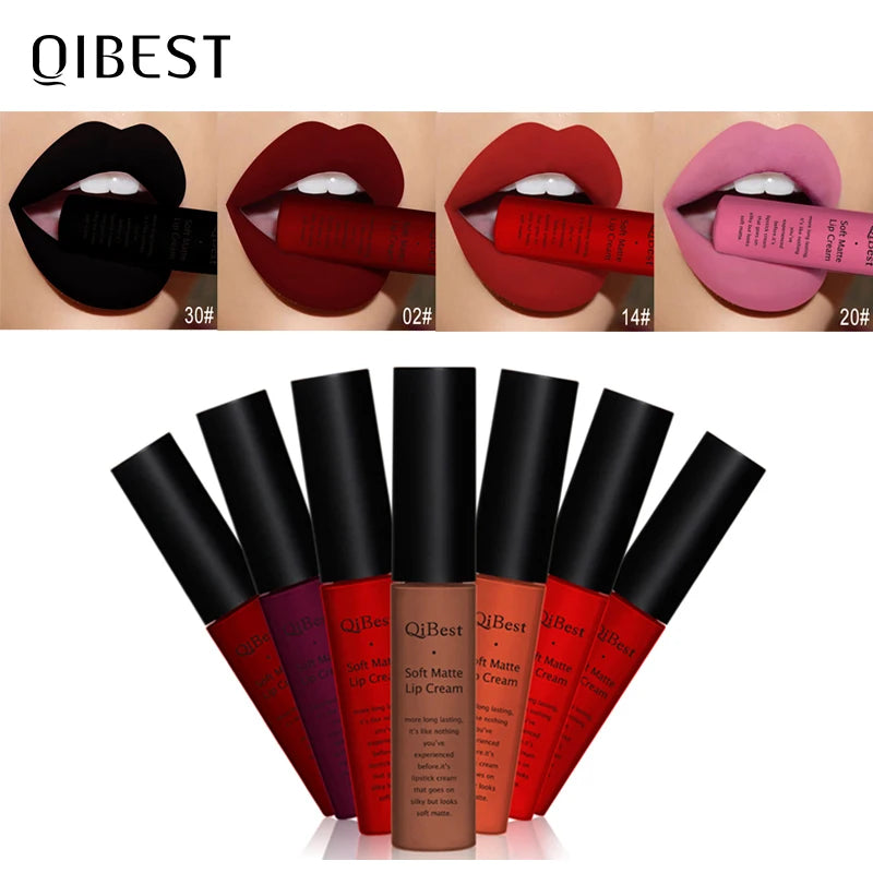 QIBEST Brand 34 Colors Liquid Lipstick Waterproof Matte Nude Lipstick Pigment Red Long Lasting Lip Gloss Women Makeup Lipgloss Peaceful Pleasures Health and Wellness