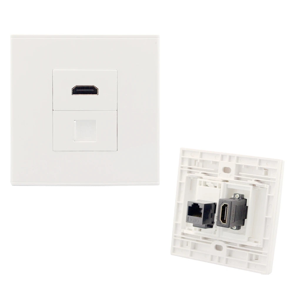 White Wall Outlet HDMI With CAT6 RJ45 Female To Female Wall Panel Network Extender Peaceful Pleasures Health and Wellness