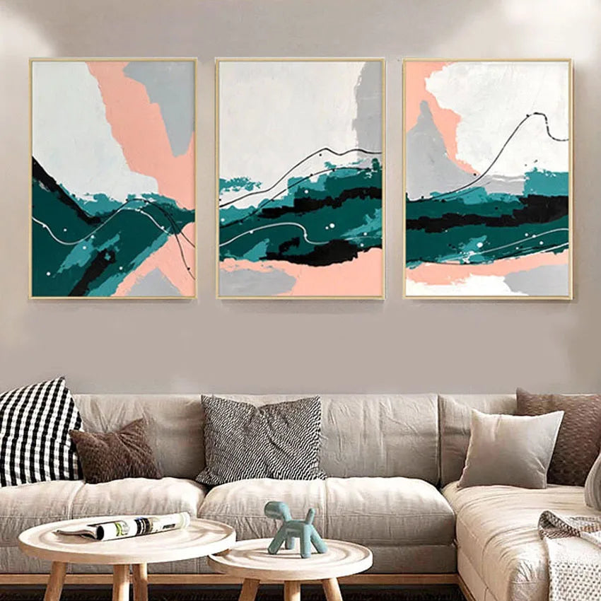 NEW Interior Decor 3 Panel Wall Art Picture For Home Hand Painted Acrylic Oil Canvas Poster Living Room Sofa Pop Hanging Drawing Peaceful Pleasures Health and Wellness No frame 90cmx150cmx3