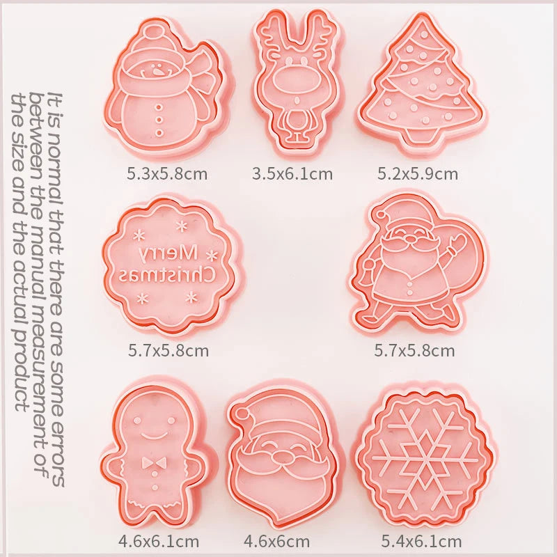 8-Piece Christmas & Halloween 3D Cookie Cutter & Stamp Embosser Set – DIY Biscuit & Cake Molds