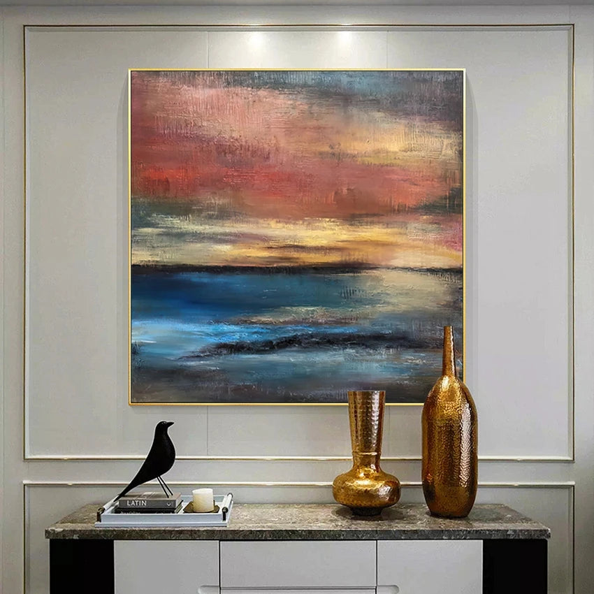 Abstract Gold Foil Wall Posters for Christmas Decoration, Hand Painted Oil Painting on Canvas, Hanging Pictures for Living Room Peaceful Pleasures Health and Wellness