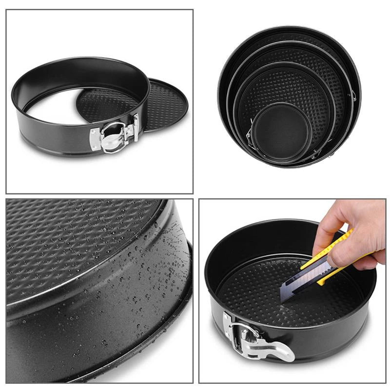 3-Piece Non-Stick Carbon Steel Springform Cake Pan Set – 8", 9" & 10" Round Baking Molds with Removable Bottom