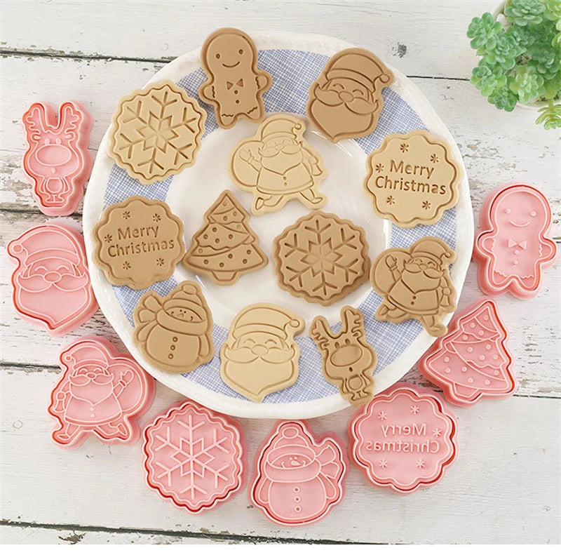 8-Piece Christmas & Halloween 3D Cookie Cutter & Stamp Embosser Set – DIY Biscuit & Cake Molds