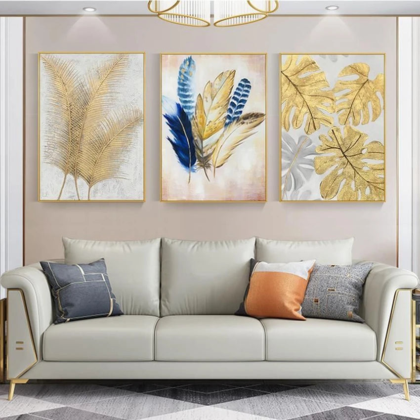 Hand Drawn Canvas Oil Painting Sofa Background Wall Decor Art Custom Abstract Leaf Frameless Mural Living Room Hanging Picture Peaceful Pleasures Health and Wellness