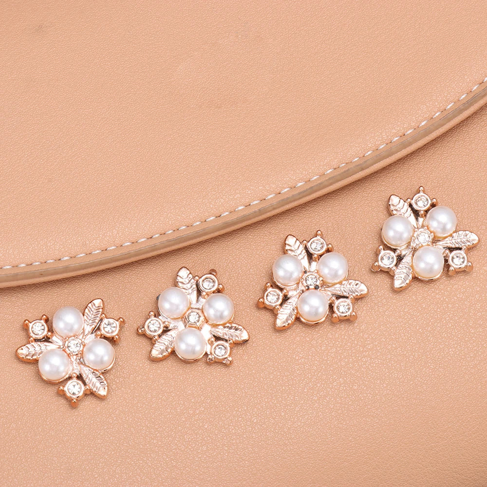 10PCS Pearl Flower Rhinestone Buttons | Crystal Sewing Embellishments