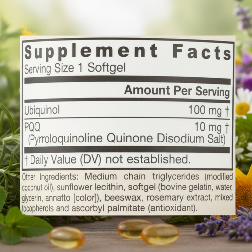 Jarrow Formulas QH-Absorb PQQ bottle, Ubiquinol softgels for heart health.