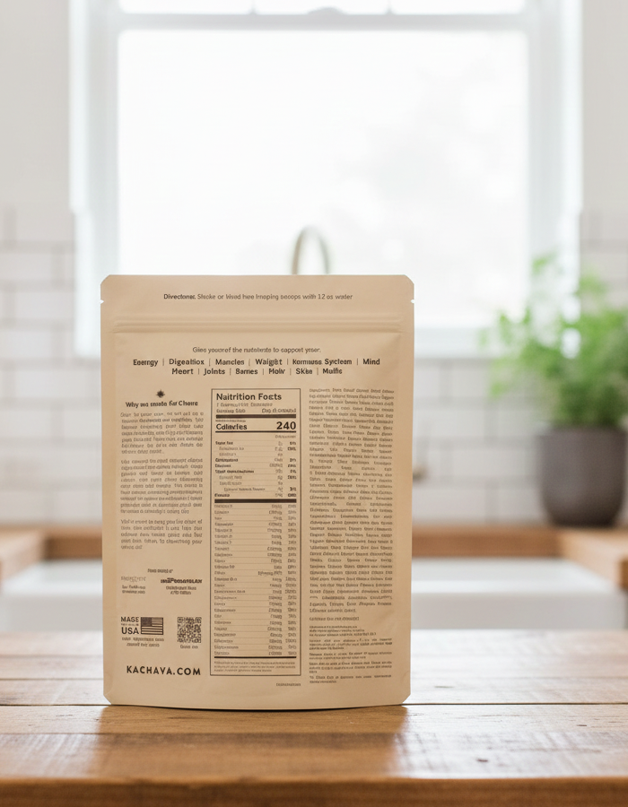 Visual chart of Ka'Chava's 5 pillars of nutrition: Protein, Supergreens, Omegas, Adaptogens, and Probiotics.