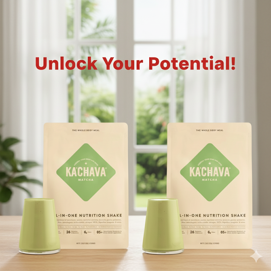Ka'Chava Matcha All-in-One Nutrition Shake, two sealed bags shown side-by-side as a 2-Pack bundle (15.31 oz each).