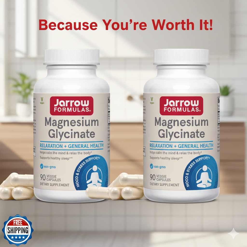 Two bottles of Jarrow Formulas Magnesium Glycinate 360 mg Veggie Capsules.