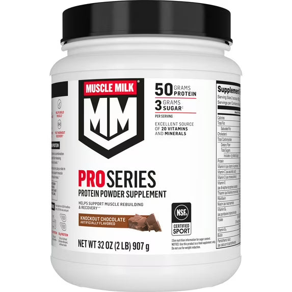 2 Pack! TWO Muscle Milk Pro Series Protein Powder Supplement, Knockout Chocolate, 2 Pound, 11 Servings, 50g Protein