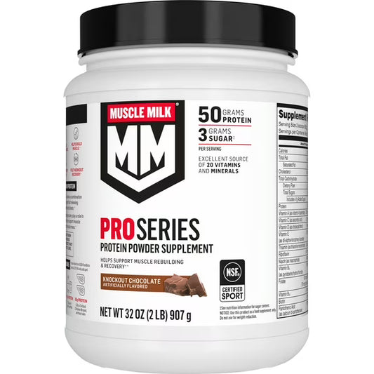 2 Pack! TWO Muscle Milk Pro Series Protein Powder Supplement, Knockout Chocolate, 2 Pound, 11 Servings, 50g Protein
