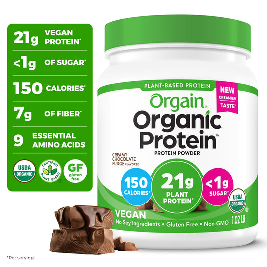 2 Pack TWO Orgain Organic Vegan 21g Protein Powder, Plant Based Shake Drink, Creamy Chocolate Fudge 16.3 Oz