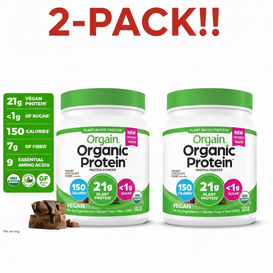 Orgain Organic Protein containers with a 'Exclusive Offer!' text on a white background