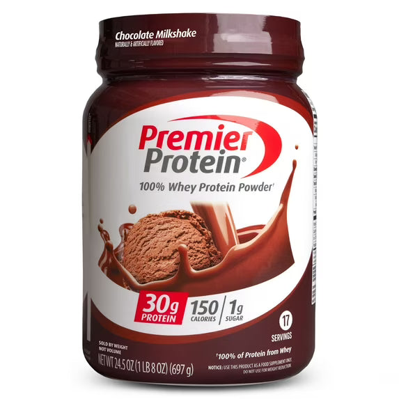 2 Pack TWO Premier Protein 100% Whey Protein Powder, Chocolate Milkshake, 30g Protein, 24.5 oz, 1 Lb 8 oz
