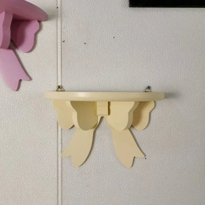 Pink Wooden Wall Shelf Bow Decor Frame Girls Room Storage Rack Home