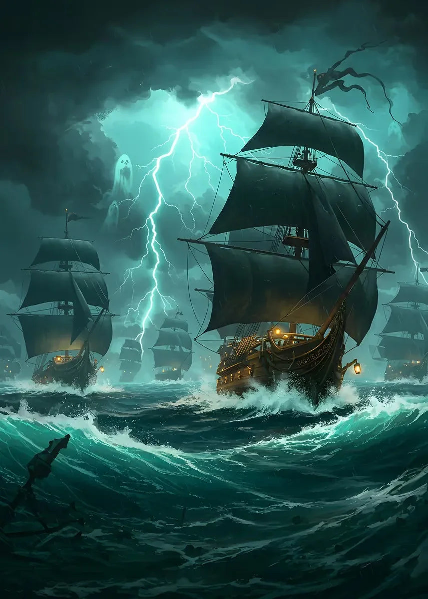 Pirate Ship Sailboat Sailing Ocean Moon Canvas Painting Poster Wall Picture Print for Living Room Home Decor Peaceful Pleasures Health and Wellness P3 30x40cm Unframed