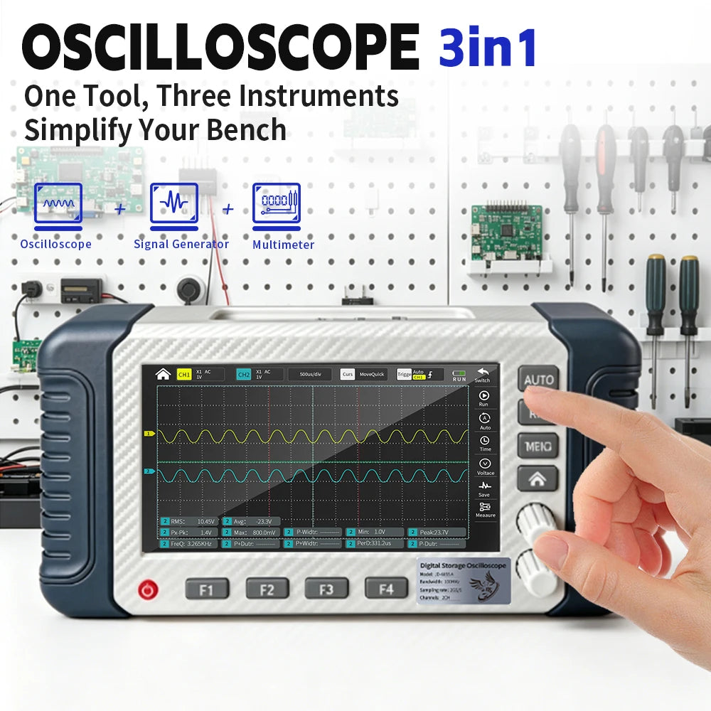 JD-6855B 3-in-1 Handheld Oscilloscope Multimeter DDS Signal Generator Dual Channel 100MHz 1GSa/s Sampling Rate Peaceful Pleasures Health and Wellness