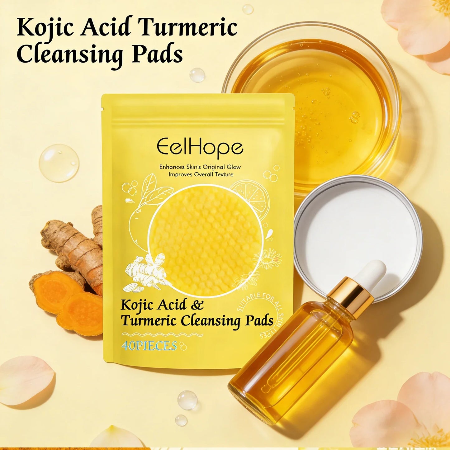 Kojic Acid & Turmeric Cleansing Pads – Brighten & Exfoliate Skin
